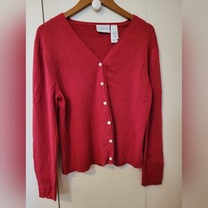 Liz Claiborne Red Button-Up Cardigan Sweater Sz XL